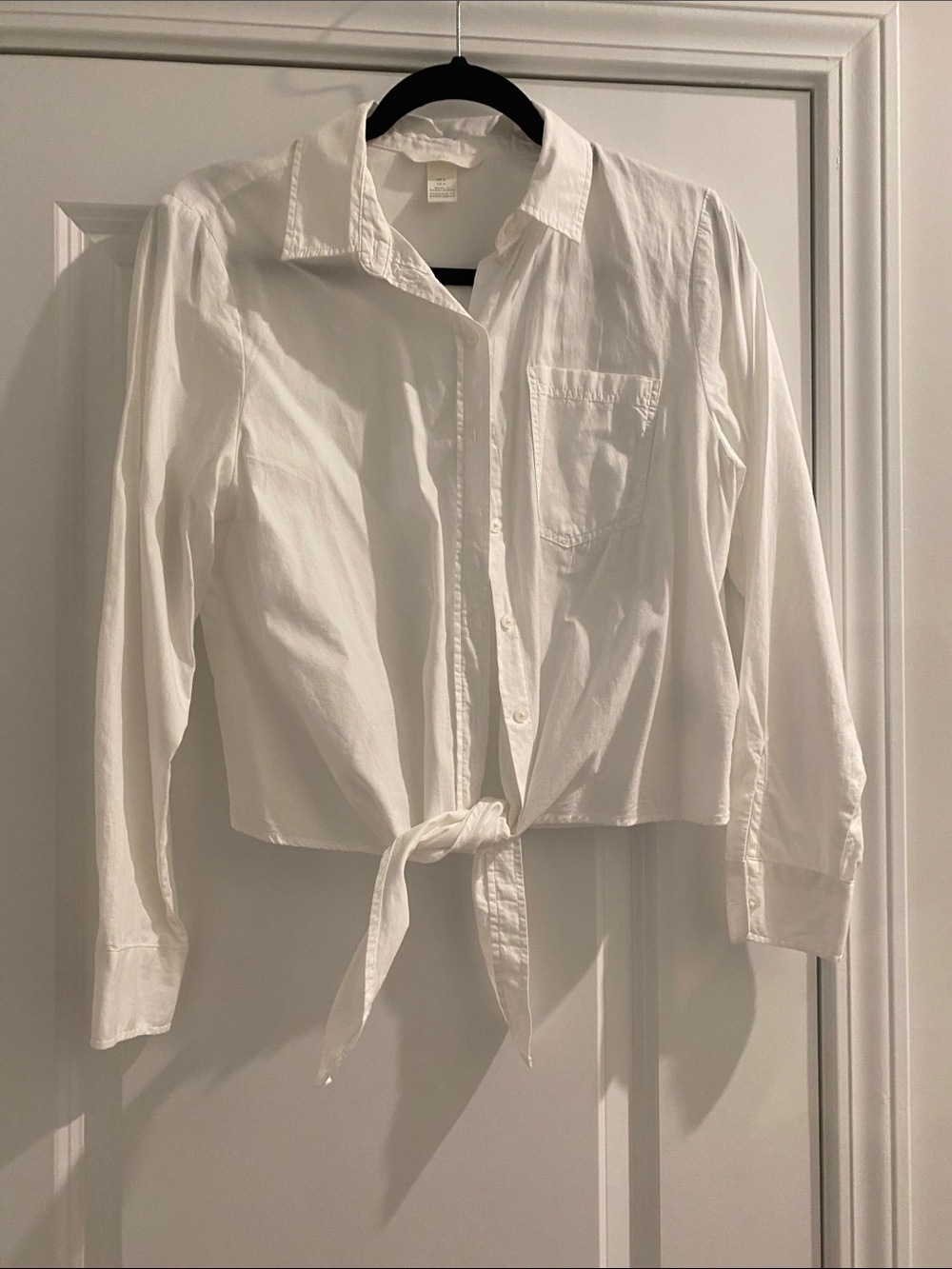H&M White Tie-Front Button-Up Shirt